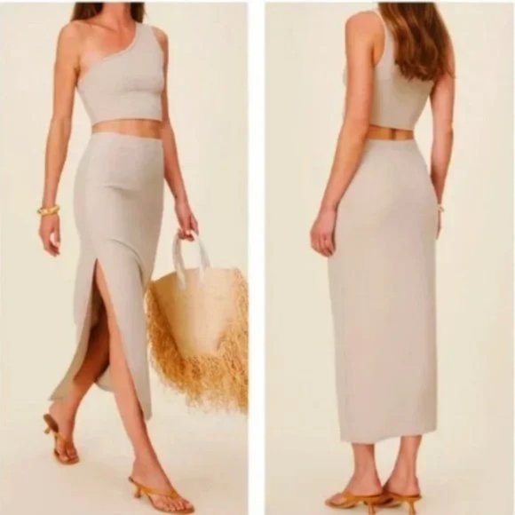 Reformation Dresses & Skirts - REFORMATION Rib Knit One-Shoulder Two-Piece Set in Taupe Size Large